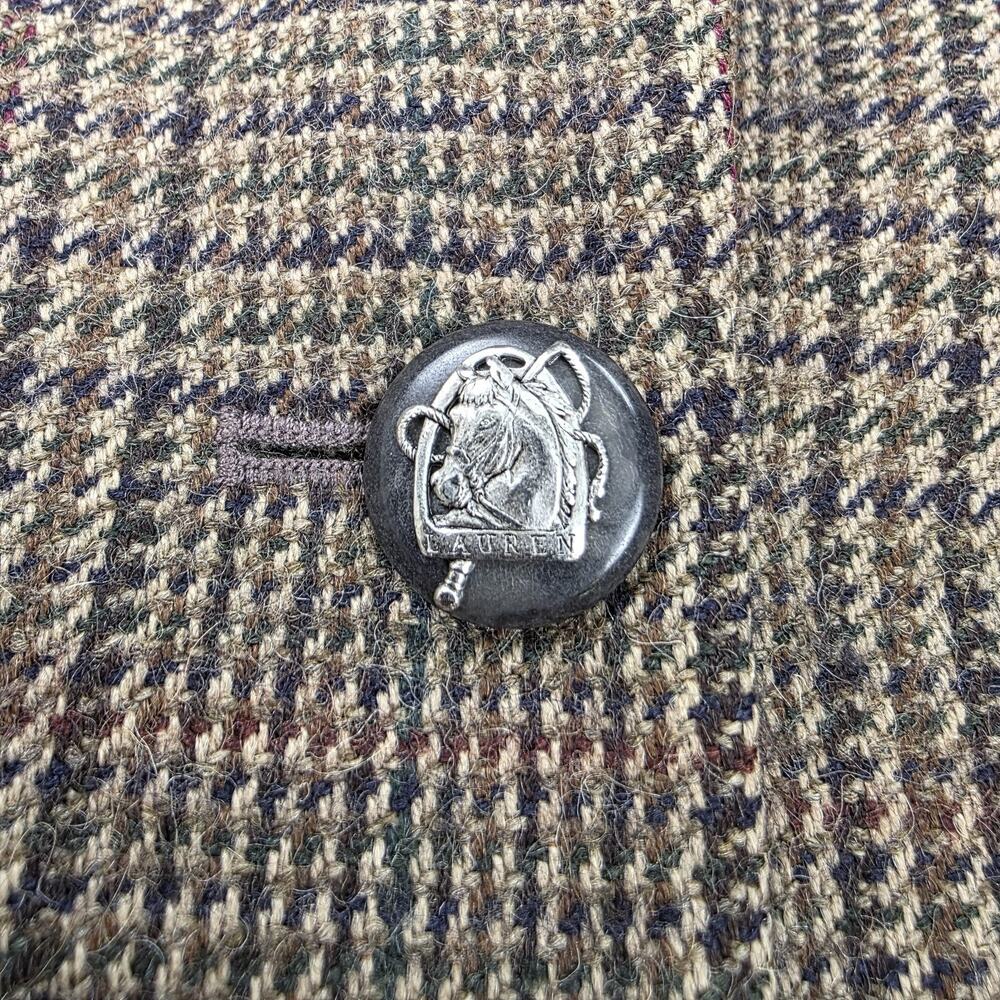 Lauren Ralph Lauren Blazer Womens 4P Brown Plaid Wool Alpaca Tweed Elbow Patch - Picture 11 of 16